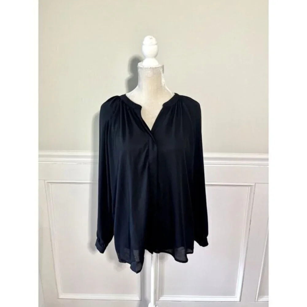Gibson Black Button Down Long Sleeve Blouse S